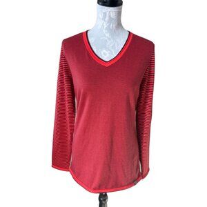 Title Nine Synergy Sweater Womens V Neck Long Sleeve Red Striped Medium NWT